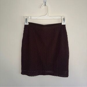 NWOT ZARA BROWN PATTERNED KNIT CROCHET BODYCON MINI SKIRT SIZE SMALL
